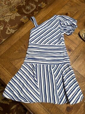 Habitual Blue and White Striped One-Shoulder Dress